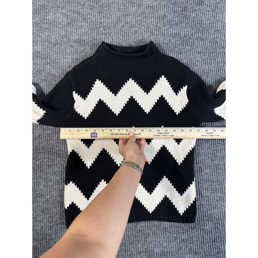 Talbots Black White Chevron Knit Mock Neck  Sweater Petites S  100% Cotton - Picture 5 of 7